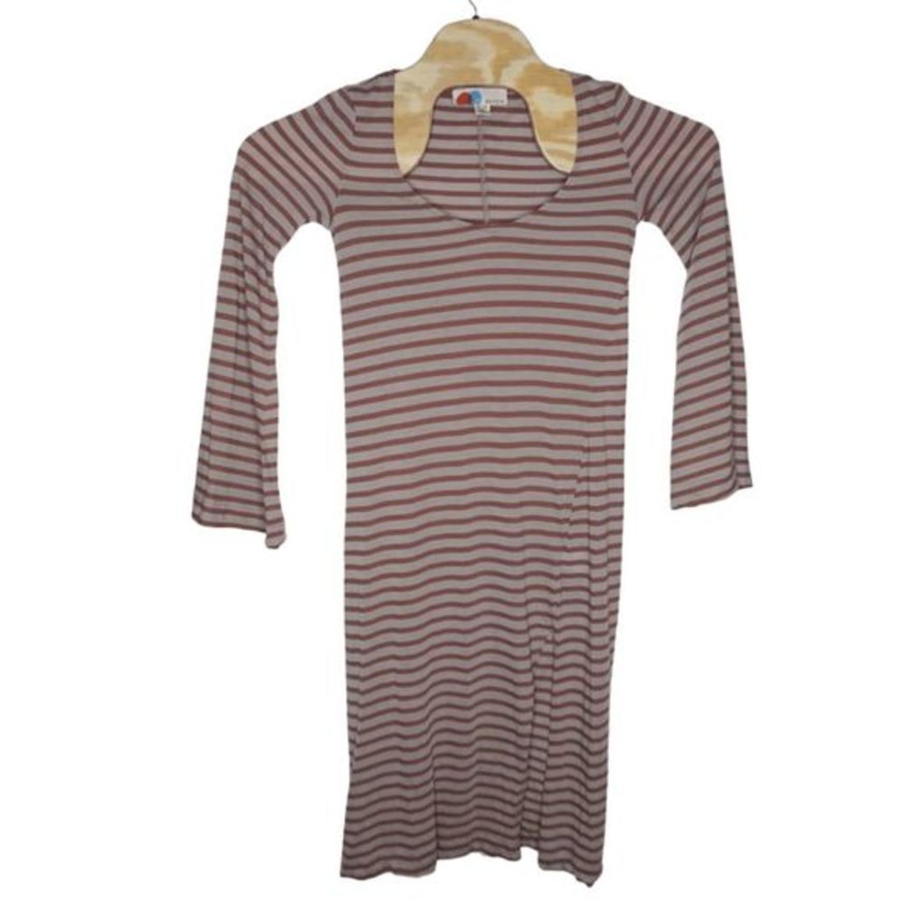 Free‎ People FP Beach Sz XS Tan Striped Bell Long Sleeve Midi Coverup Dress